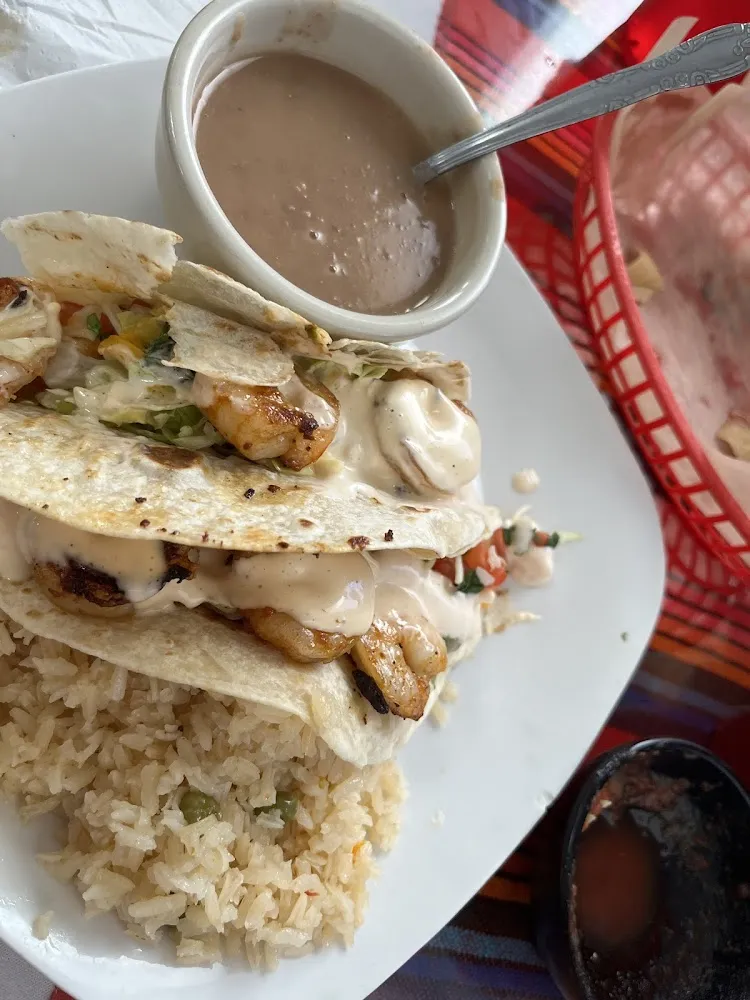 Shrimp Tacos Rice and Beans